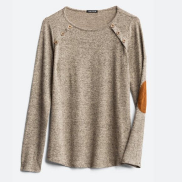 PINK CLOVER Luna Elbow Patch Button Detail Brushed Knit Top, Size M, Beige/Taupe - Picture 1 of 9